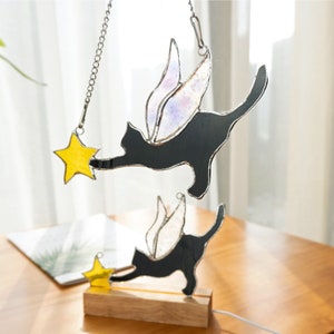 Angel Cat Stained Glass Suncatcher Lamp Window Hanging Cat Memorial Gifts for Loss of Cat Sympathy Gift for Cat Lover