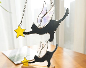 Angel Cat Stained Glass Suncatcher Lamp Window Hanging Cat Memorial Gifts for Loss of Cat Sympathy Gift for Cat Lover