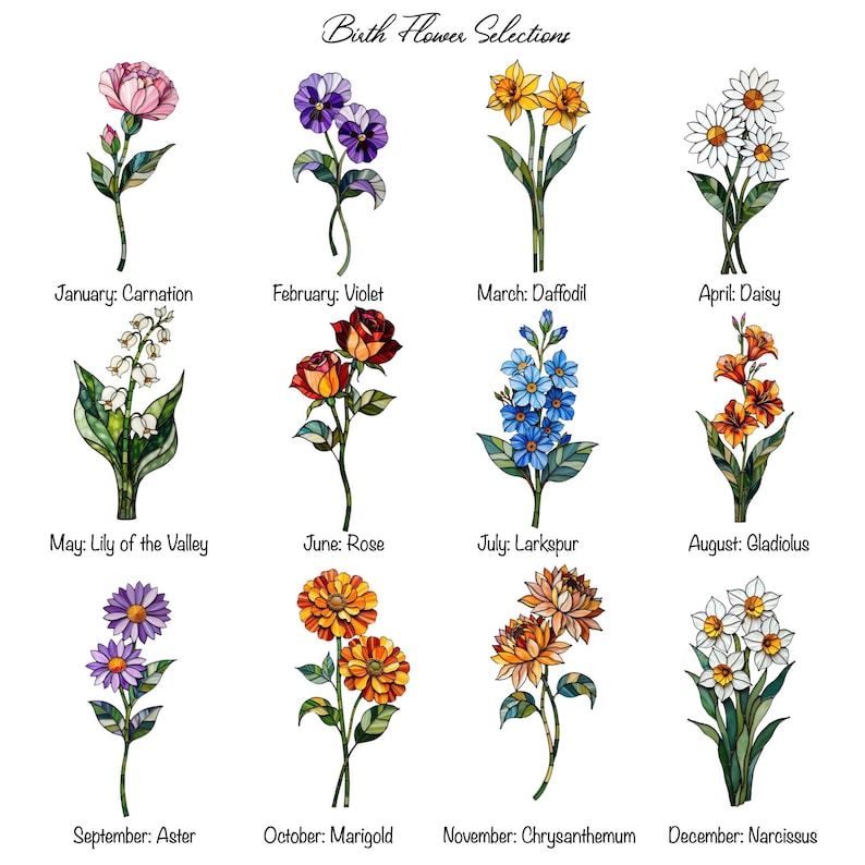 Custom Family Birth Flowers Glass Suncatcher, Custom Mom's Garden Gift Flower Glass Art Birth Flower Nana's Garden Mother's Day Gift For Mom image 3