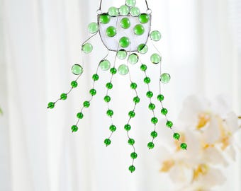 Chaîne de perles plante suspendue vitrail plantes suspendues attrape-soleil décoration d'intérieur verre mural art jardin plante bohème décoration d'intérieur