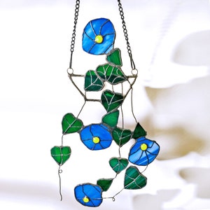 String of Hearts Morning Glory Stained Glass Window Hanging Fake Plant Hanging Suncatcher Plant Decor, Stained Glass Succulent, Flower image 1