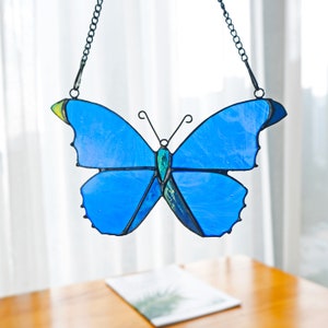 Morpho Butterfly Stained Glass Suncatcher Blue Butterfly Stain Glass Window Hanging Gift, Butterfly Wall Decor  Home Decoration Gift for Her