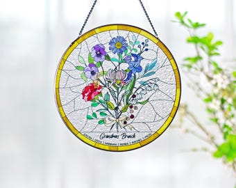 Family Birth Flower Bouquet Birth Month Flowers Personalized Stained Glass Window Hangings Personalized Birth Flower Gift Mothers Day Gift