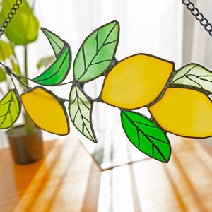 Lemon branch Stained Glass Suncatcher Window Hangings Lemon Tree Leaves Plant Stain Glass Home Garden Decor Lemon Decorations Gift for Her