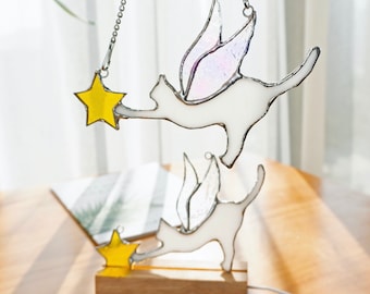 Angel Cat Stained Glass Suncatcher Lamp Window Hanging Cat Memorial Gifts for Loss of Cat Sympathy Gift for Cat Lover
