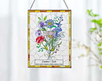 家族の誕生花ブーケ誕生月の花パーソナライズされたステンドグラスの窓飾りパーソナライズされた誕生花のギフト母の日ギフト