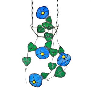 String of Hearts Morning Glory Stained Glass Window Hanging Fake Plant Hanging Suncatcher Plant Decor, Stained Glass Succulent, Flower image 2