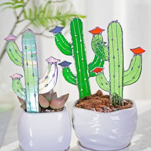 Cactus Stained Glass Stake cacti Arizona Ornament Succulent Plant Sun Catcher Desert Garden Wall Art Boho Handmade Decor mothers day gift