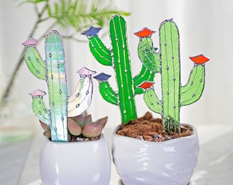 サボテン ステンドグラス 杭 サボテン アリゾナ オーナメント 多肉植物 サンキャッチャー 砂漠 ガーデン ウォールアート ボヘミアン ハンドメイド デコレーション 母の日ギフト
