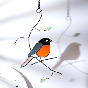 America Robin Bird Stained Glass Window Hanging Ornament Suncatcher Decor, Bird Gifts Decoration, Birds Lovers