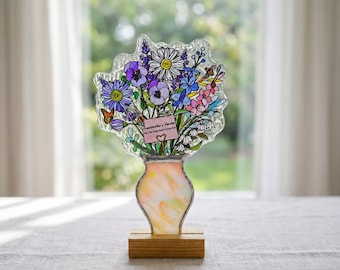 Personalized Birth Flower Gift, Custom Family Flower Bouquet, Stained Glass Keepsake Gift, Unique Birthday Gift for Loved Ones