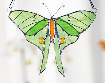 Luna moth stained glass butterfly window hangings butterfly suncather boho stained glass butterfly suncatcher garden decor Mothers Day gift