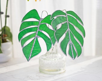 Monstera 1 set of 2 Table stained glass decor,Fake Monstera plant,Monstera plant decor,House Desk plant,Nature home decor, Nature Ornamen