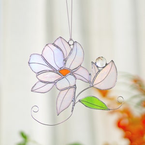 Magnolie Blumenstrauß Glasmalerei Blume irisierend Suncatcher Blumenstrauß Fensterbehang Glaskunst Blume Suncatcher Muttertagsgeschenk