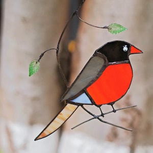 America Robin Bird Stained Glass Window Hanging Ornament Suncatcher Decor, Yard Art Birds Gifts Decoration, Birds Lovers 8.66 * 5.9