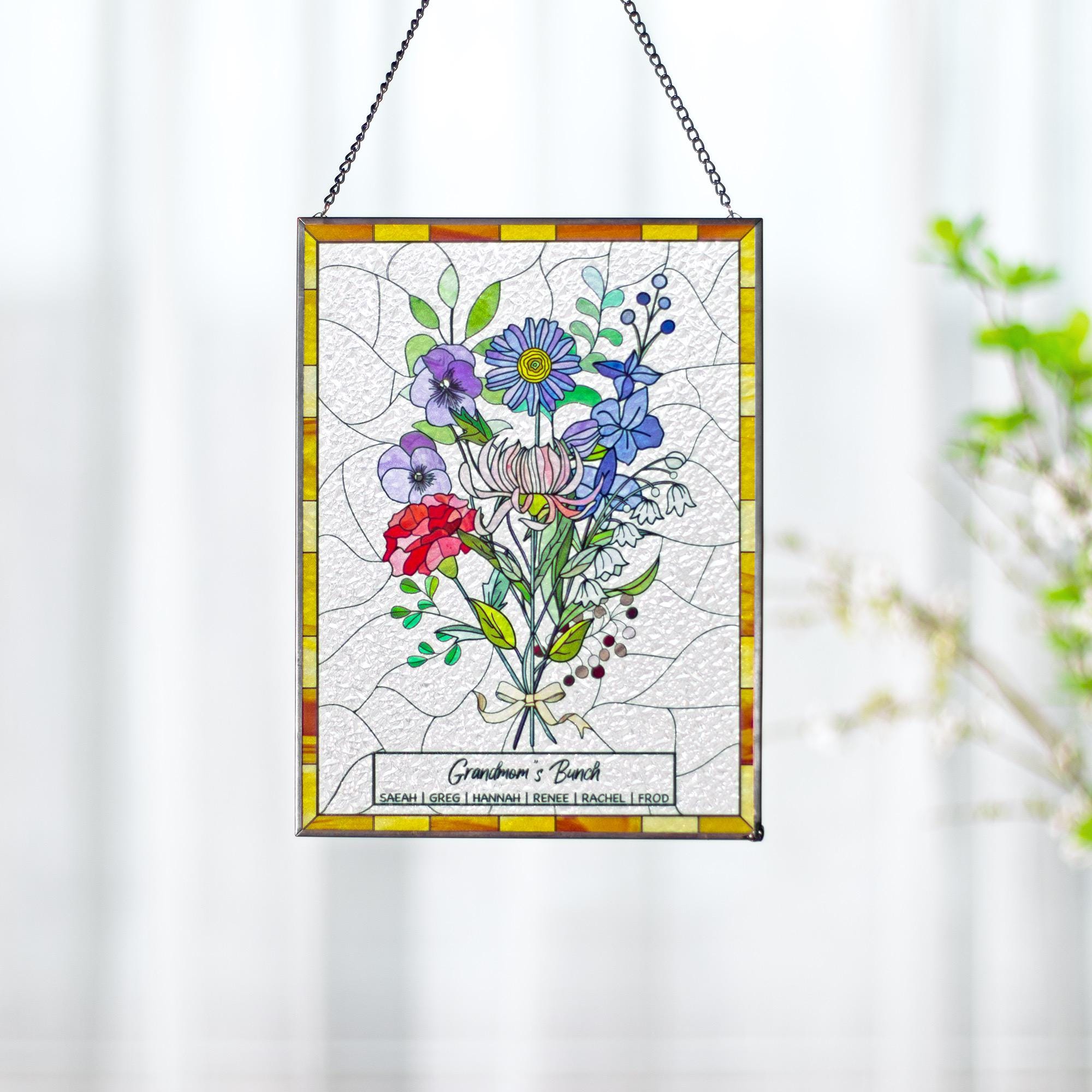 家族の誕生花ブーケ誕生月の花パーソナライズされたステンドグラスの窓