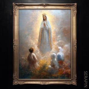 Our Lady of Fatima - 100% Cotton Wrapped Fabric 1.5&quot; Depth, Ready-to-Hang, Children, Mary Marian Apparition Vision Abstract Impression #069