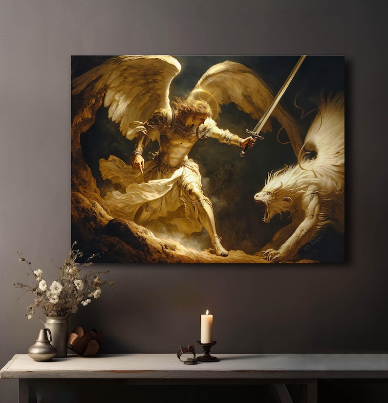 Saint Michael the Archangel in Battle - Catholic Man Art, Gift for Men ...