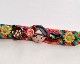 Mexican knitted brazalet FridaKahlo colorful handmade artisan