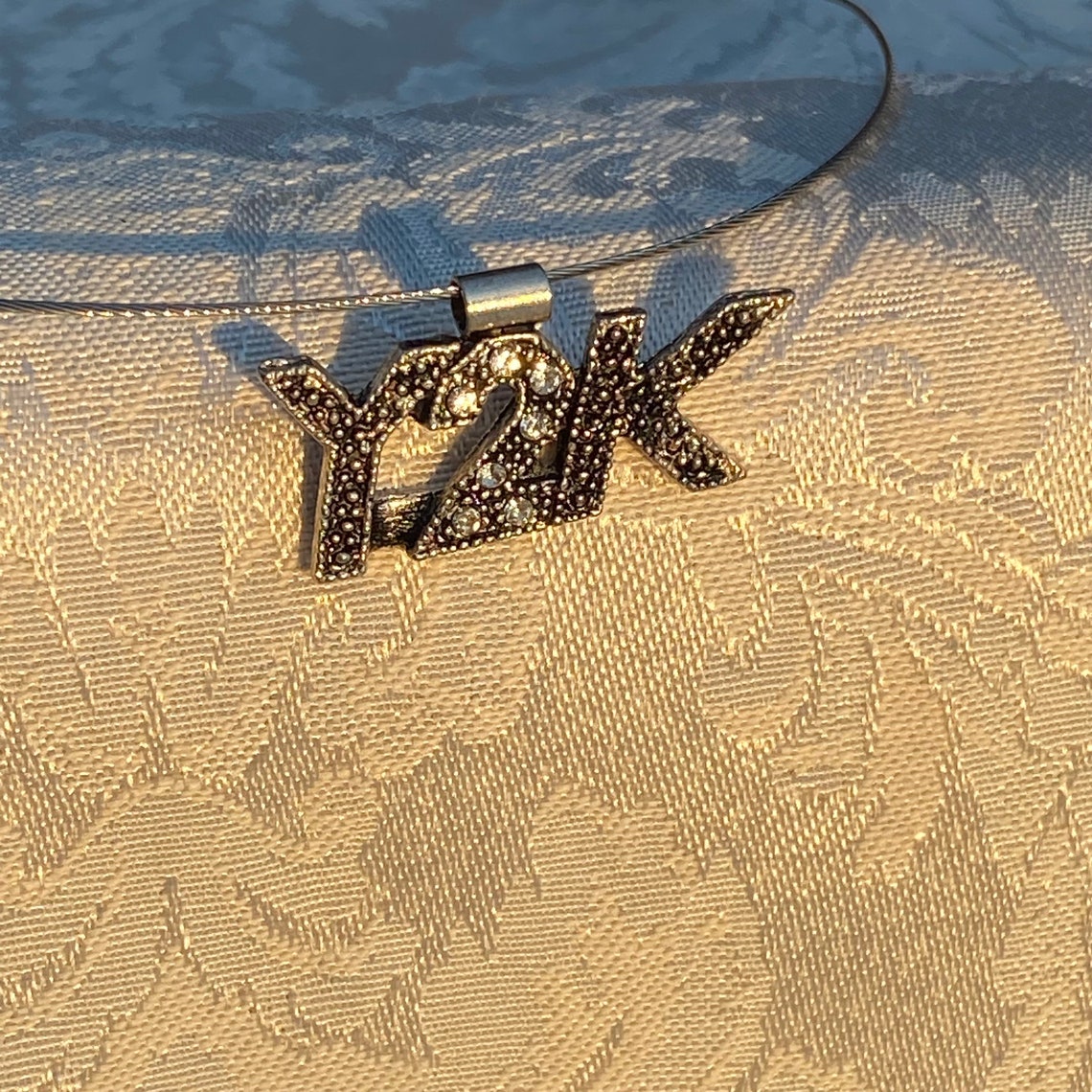 Y2K Silver and Rhinestone Necklace Etsy