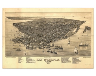 Lienzo con mapa de Key West de 1884