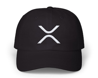 May include: Black baseball cap with a white embroidered XRP logo on the front. The cap has a curved brim and a structured fit. The hat is made of a durable fabric and is suitable for everyday wear.