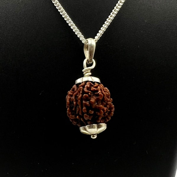 Certified 7 Mukhi Nepali Rudraksha 925 Silver Pendant | Spiritual Healing Yoga Jewelry | Chakra Balancing Amulet | 7 Face Rudraksha