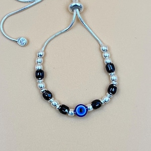 Evil Eye Bracelet: 925 Sterling Silver Protection Jewelry, Adjustable Charm