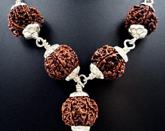 5,6,7,8,9 Mukhi Rudraksha Pendant Certified : 925 Silver Spiritual Necklace with Silver Chain