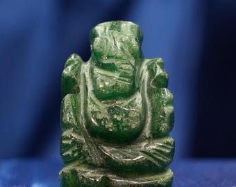 Idolo di Ganesha in avventurina verde – Figurina in pietra preziosa intagliata a mano da 9,45 g per prosperità e fortuna