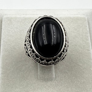 Black Agate Gemstone Ring|Natural Stone Statement Jewelry |Handcrafted Band|Boho Chic Fashion Accessory|Unique Gift Idea US size 7.75(1.8cm)
