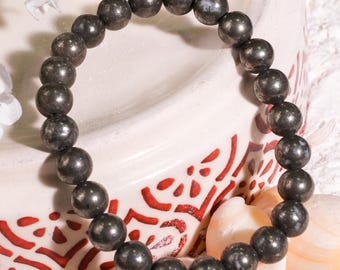 Natural Pyrite Bracelet | 8mm Wealth Stone, Unisex, Adjustable