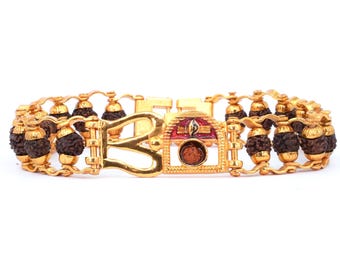 Authentisches Rudraksha Perlen Armband mit OM Anhänger - Yoga Meditation Schmuck - Armband mit schützenden Samen für Frieden - Handgefertigtes vedisches Amulett