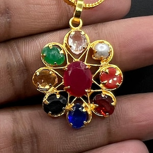 Exquisite Navratna Pendant |Handcrafted Nine Gemstones Necklace for Positive Energy, Spiritual Harmony, and Vedic Astrology| Etsy Exclusive.