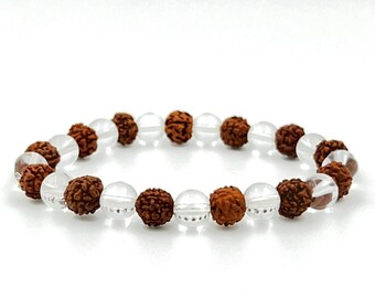 Rudraksha & Clear Quartz Bracelet: Chakra Healing, Meditation Jewelry
