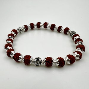 Sterling Silver Rudraksha Bracelet: Spiritual Jewelry, Adjustable Fit