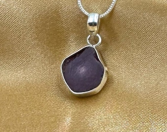 Raw Ruby Crystal Pendant: 925 Sterling Silver, Untreated Gemstone