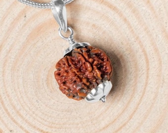 8 Mukhi Rudraksha Pendant: Nepali Seed, 925 Silver, Certified
