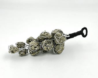Raw Pyrite Cluster Hanger for Wealth & Abundance, Natural Pyrite Key Holder for Wall, Vastu Money Magnet Decor, Spiritual Housewarming Gift