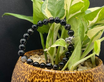 Black Sulemani Aqeeq Bracelet: Handcrafted Unisex Crystal Healing (8mm)