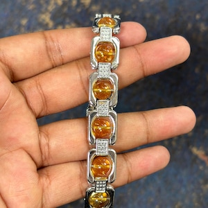 Natural Citrine Link Bracelet, 7.5 Inch Success & Abundance Stone Jewelry, Golden Yellow Crystal Bracelet for Wealth, Gift for Him or Her