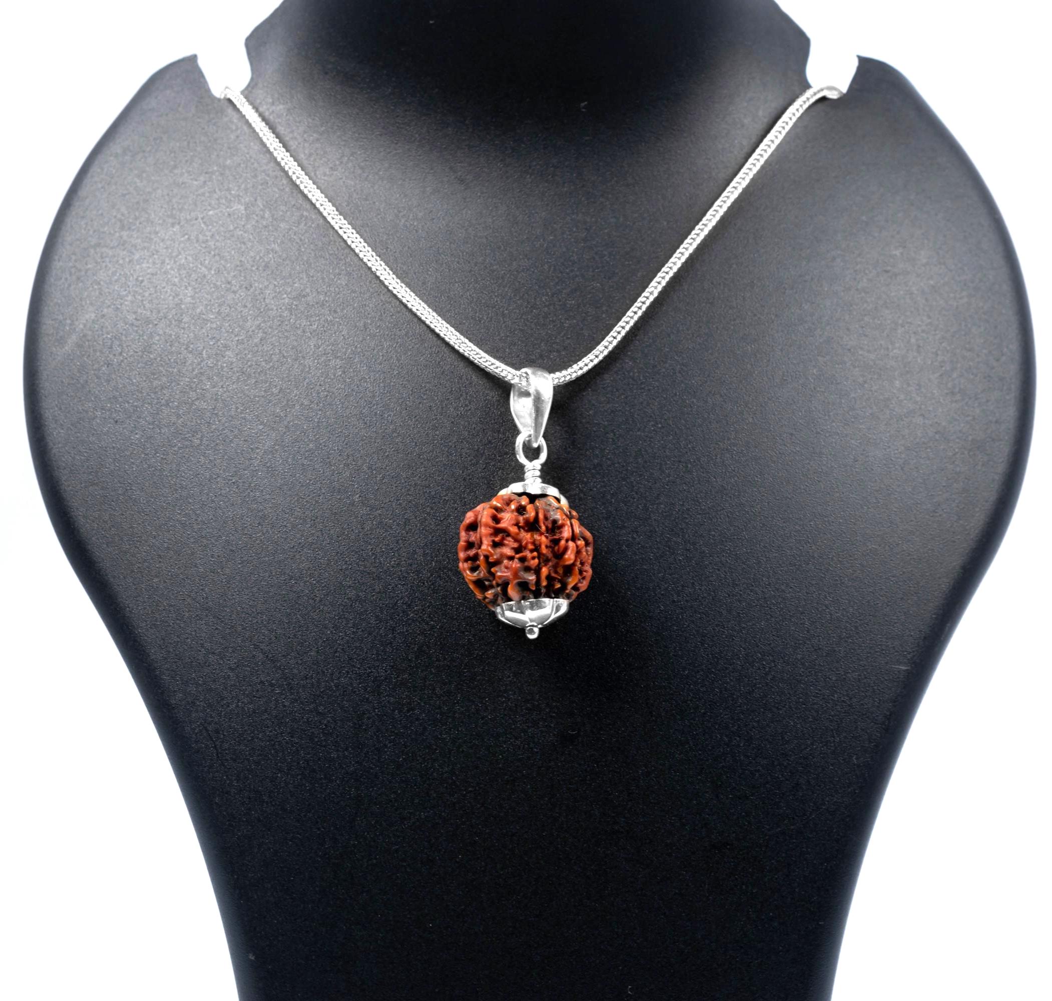 Gemsonclick Originale 10 Mukhi 925 Sterling Silver Rudaraksha Ciondolo Spirituale Dieci Facce Nepali Perline Medaglioni Astrologia Gioielli