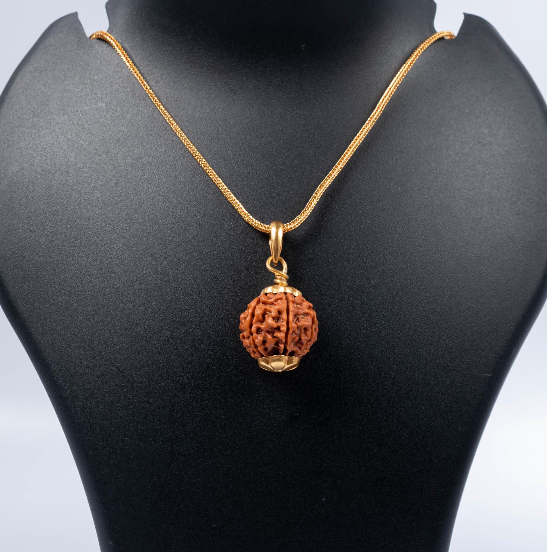 Ciondolo In Argento Sterling Con Rudraksha 7 Mukhi (Sette Facce) Autentico E Certificato - 2
