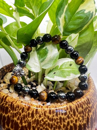 Bracciale Elastico In Pietre Naturali: Occhio Di Tigre, Ossidiana, Ematite 8mm Per Energia E Protezione