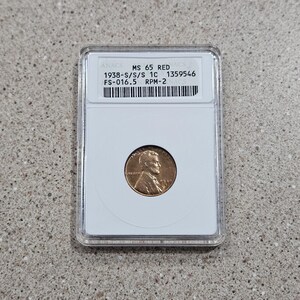 1938 S/S/S 1C Lincoln Wheat Cent 1 Penny Mint Error Coin ANACS Slabbed & Graded At FS-016.5 RPM-2 MS65 Red