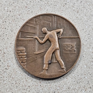 Vintage 1925 France General Union Of French Bakeries 2-5/8 Inch Bronze Medal By Artist Raoul Lamourdedieu- Paris Mint- French Bakers Union
