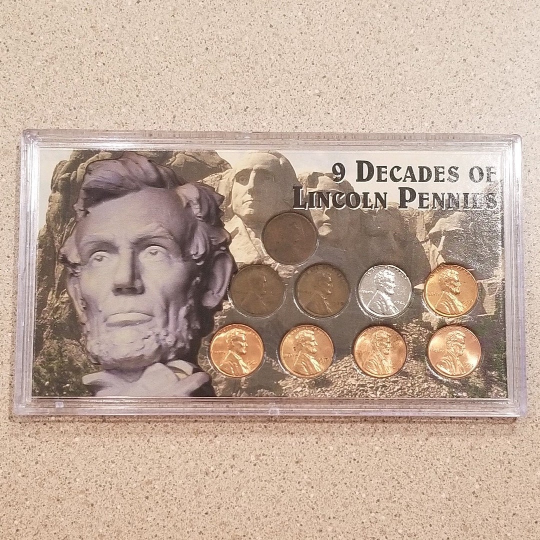 9 Decades of Lincoln Pennies Coin Set With Plastic Case 19161994
