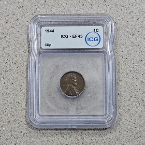 1944 1C Lincoln Wheat Penny 1 Cent Bronze Coin Mint Error Clipped ICG Slabbed & Graded At EF 45
