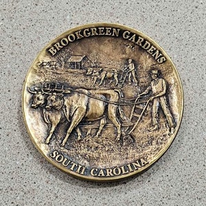 Brookgreen Gardens 2000 Plantation Life High Relief Bronze 3&quot; Medallion- By Marion Roller- Farmstead Farmers Plowing Fields- Medallic Art Co