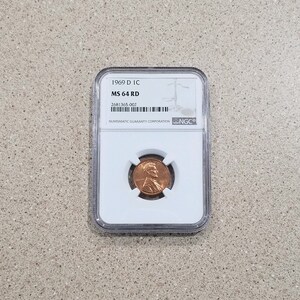 1969 D 1c Lincoln Penny Coin NGC Graded MS64 RD Bronze Coin KM# 201 Denver Mint